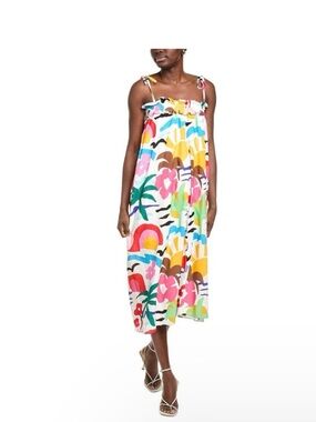 Crosby Pippa Multicolor Tropical Print Midi Sundress - Tie Strap